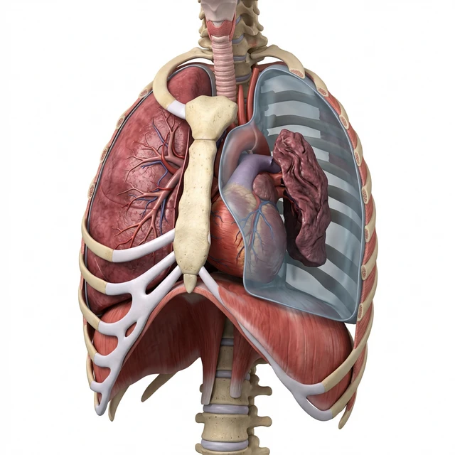 Illustration eines Lungenkollaps (Pneumothorax) — Lunge kollabiert