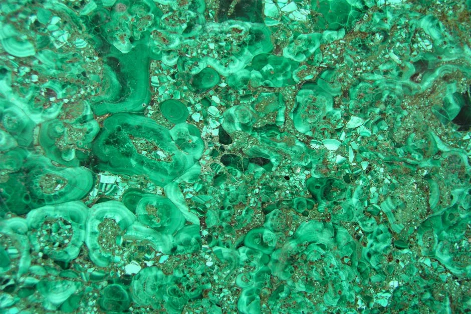Close-up of natural malachite banding