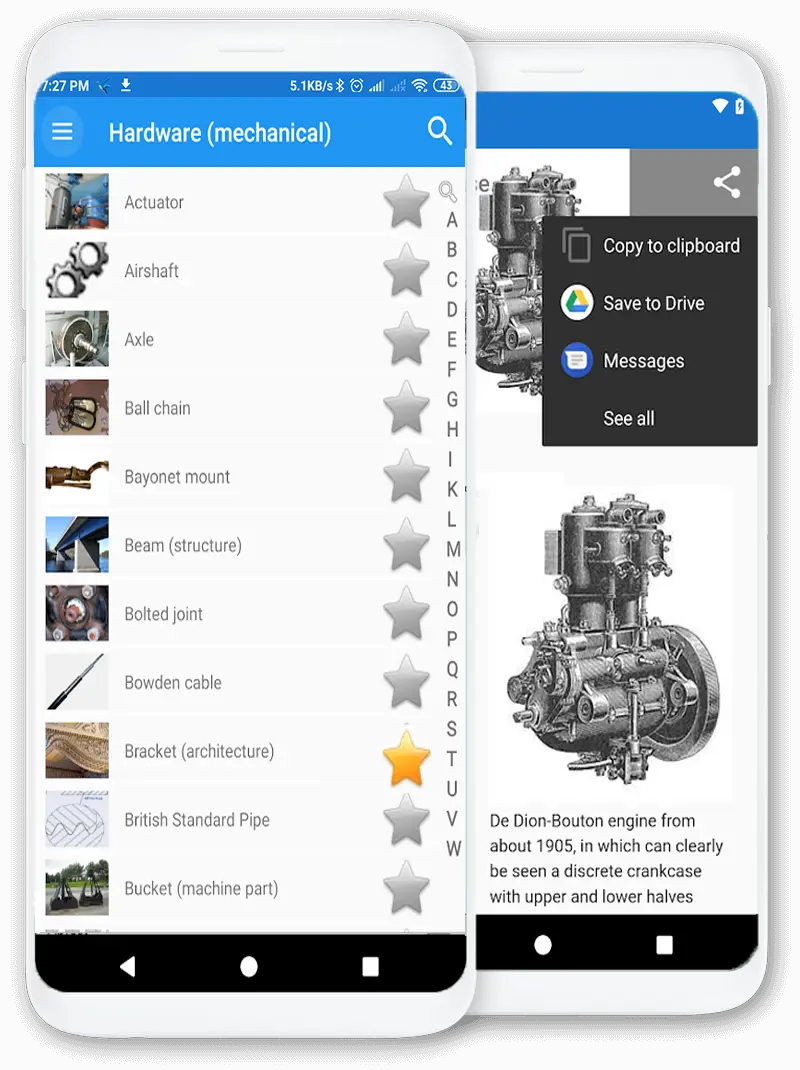 Captura de pantalla de la aplicación: Elementos de máquinas