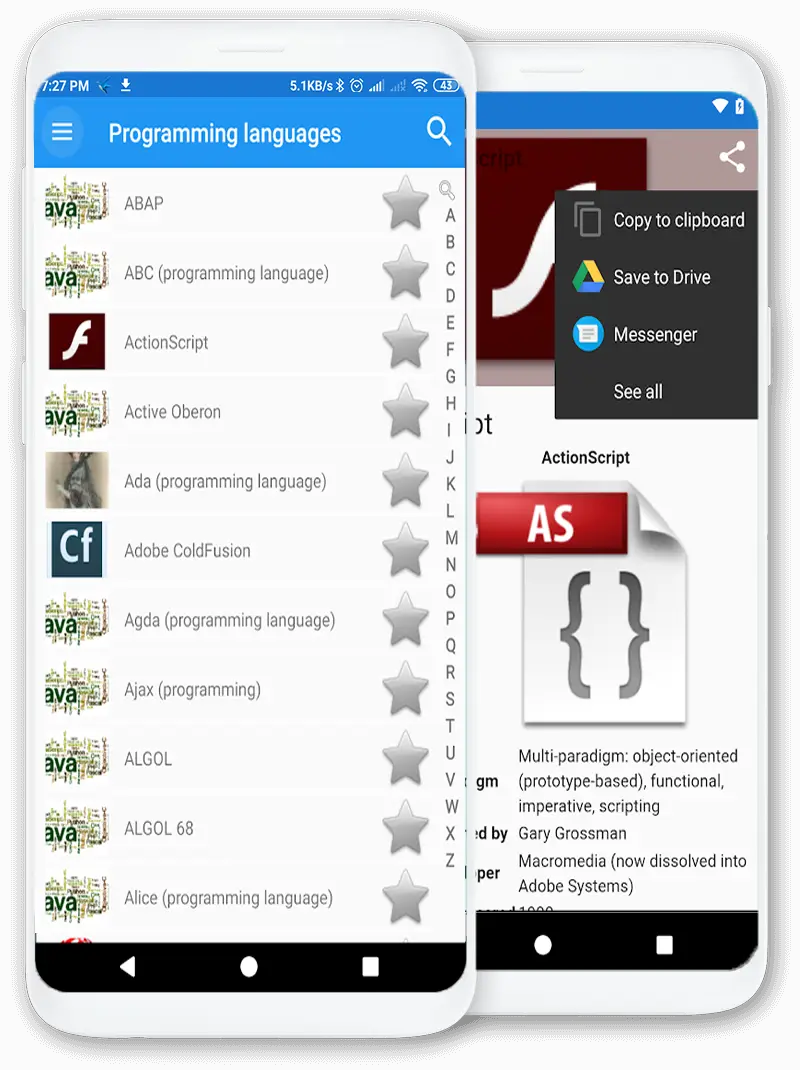 Captura de pantalla de la aplicación: Lenguajes de programación