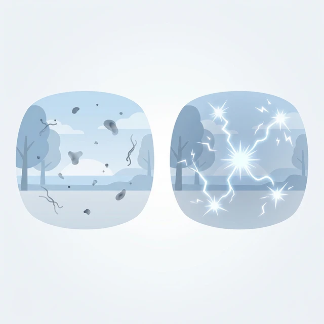 Illustrasjon som viser hvordan lysglimt og flyvere oppleves i synsfeltet ved begynnende netthinneavløsning.