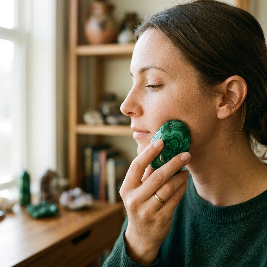 Testing malachite temperature against the skin