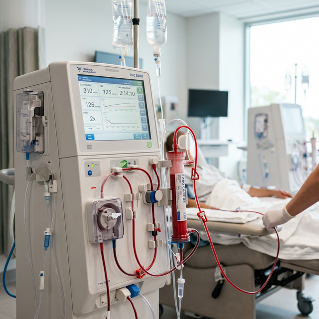 Modern dialysmaskin i en sjukhusmiljö